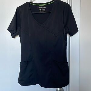 healing hands Black V-Neck Scrub Top with Contrast Trim